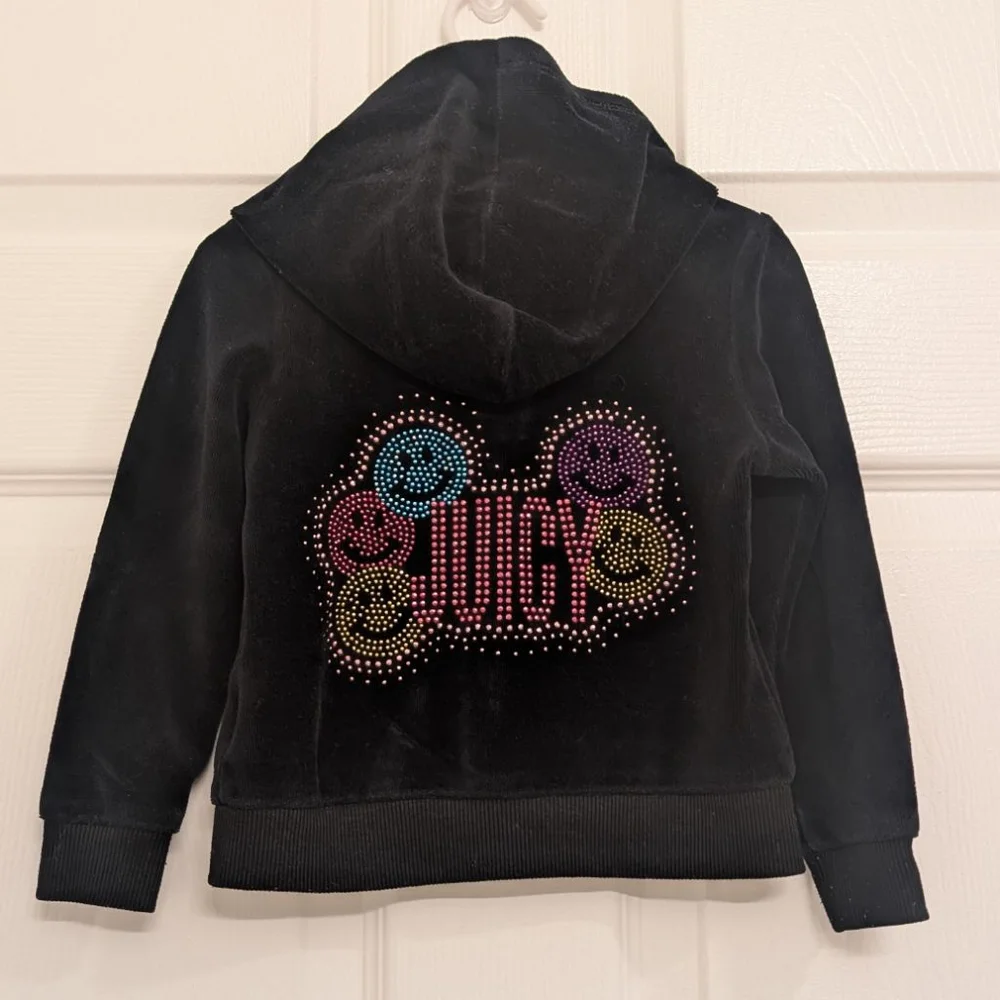 Girls Juicy Couture Black Velour Zip-Up Hoodie 2T with Rhinestones bling